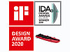 Das iF Logo neben dem IDA Design Award und dem roten elektronischen Lampuga Air Jetboard