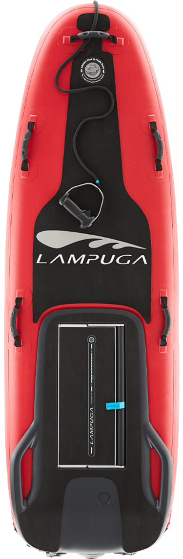 Top view of a red Lampuga Air with remote control handle