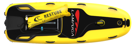 The electric surfboard lampuga rescue in vertical and horizontal position