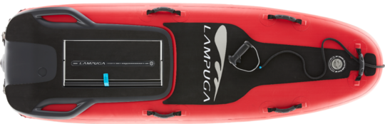 Das elektrische Surfboard Lampuga Air in vertikaler und horizontaler Position